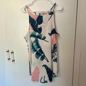 EUC M  White and Green TROPICAL Floral Tank Dress